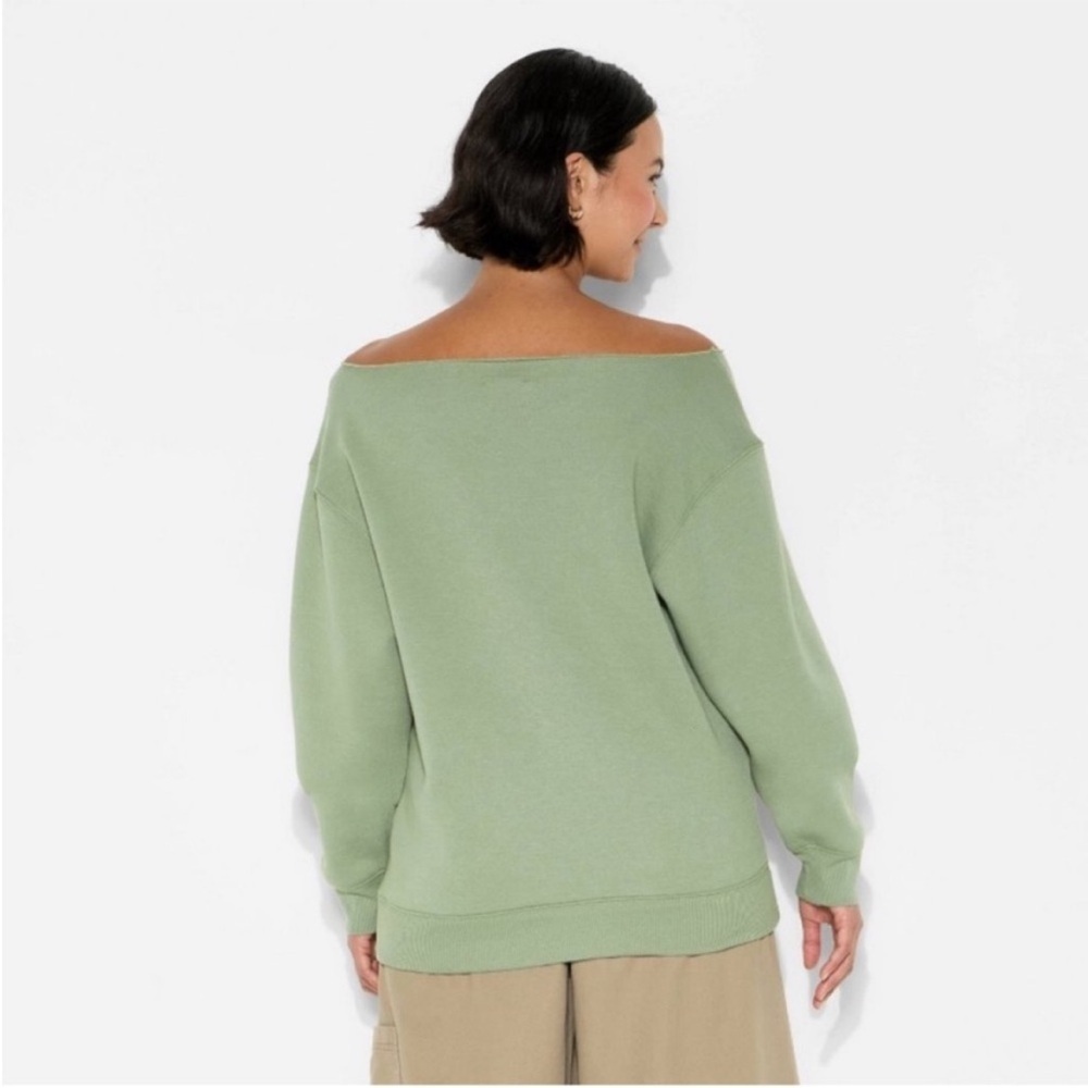 Women's Off the Shoulder Sweatshirt -
Wild Fable™ Green XS, NWT - Picture 3 of 8